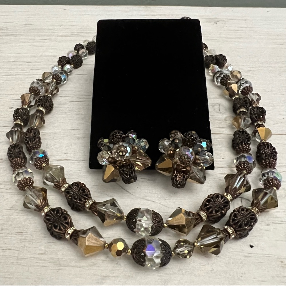 Alice Caviness Vintage Aurora Borealis Necklace and Earring Statement Set